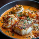 Bacalao en Salsa Cremosa de Gambas y Piquillos