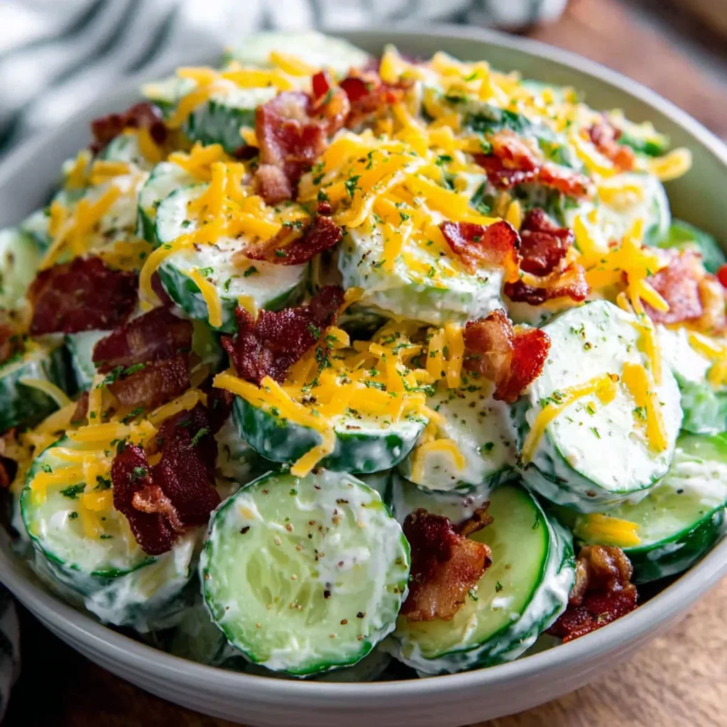 Creamy Cucumber Salad with Bacon and Cheese