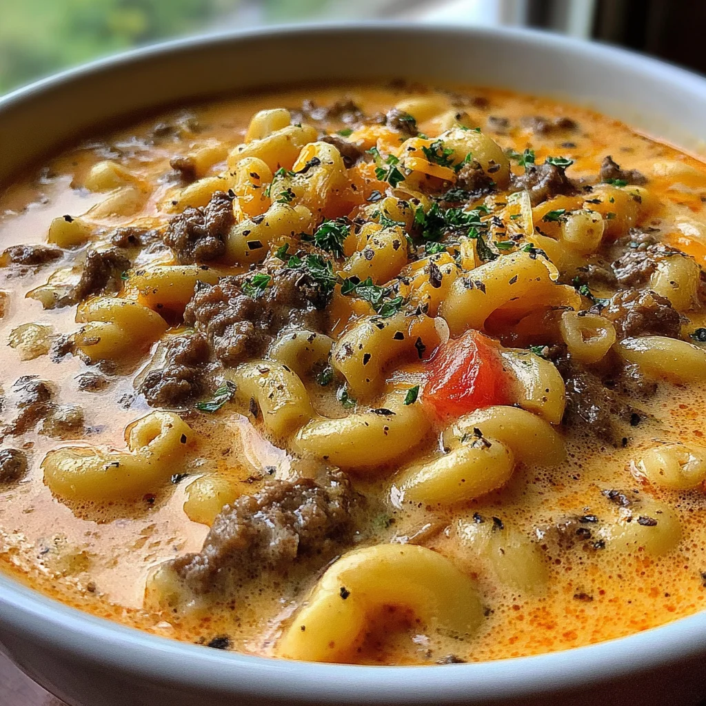 One-Pot Macaroni Cheeseburger Soup